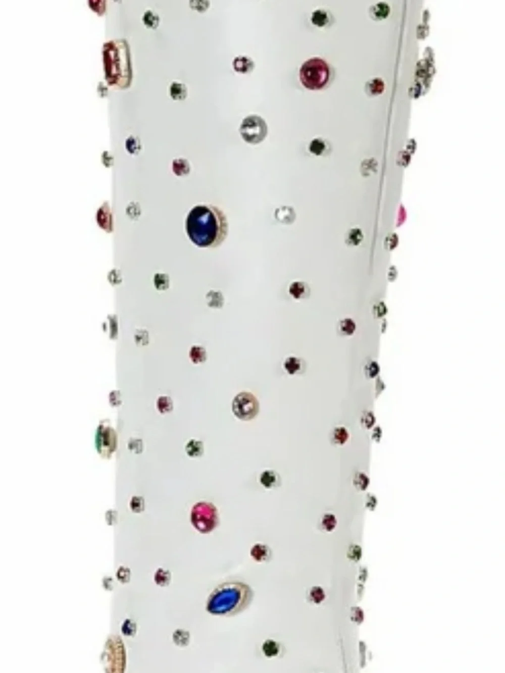 Azalea Wang White Over-the-Knee Boots with Multicolor Gem Embellishments, 8.5